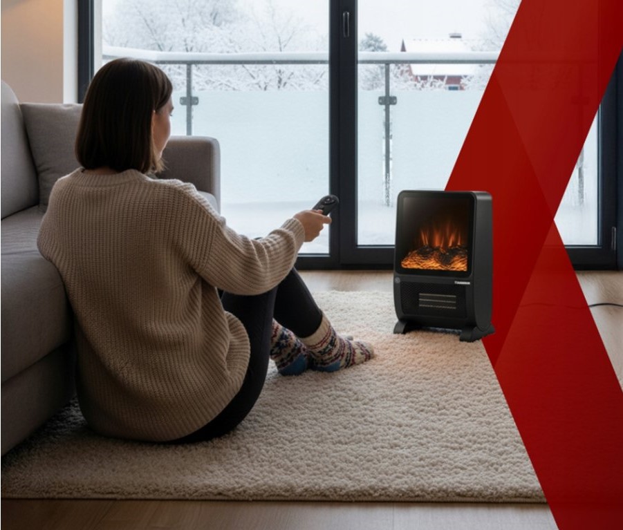 Snažan električni grijač s efektom kamina